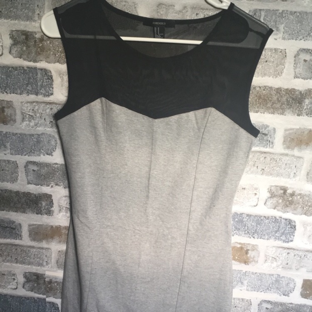 Gray Mini Dress With Black Mesh Top